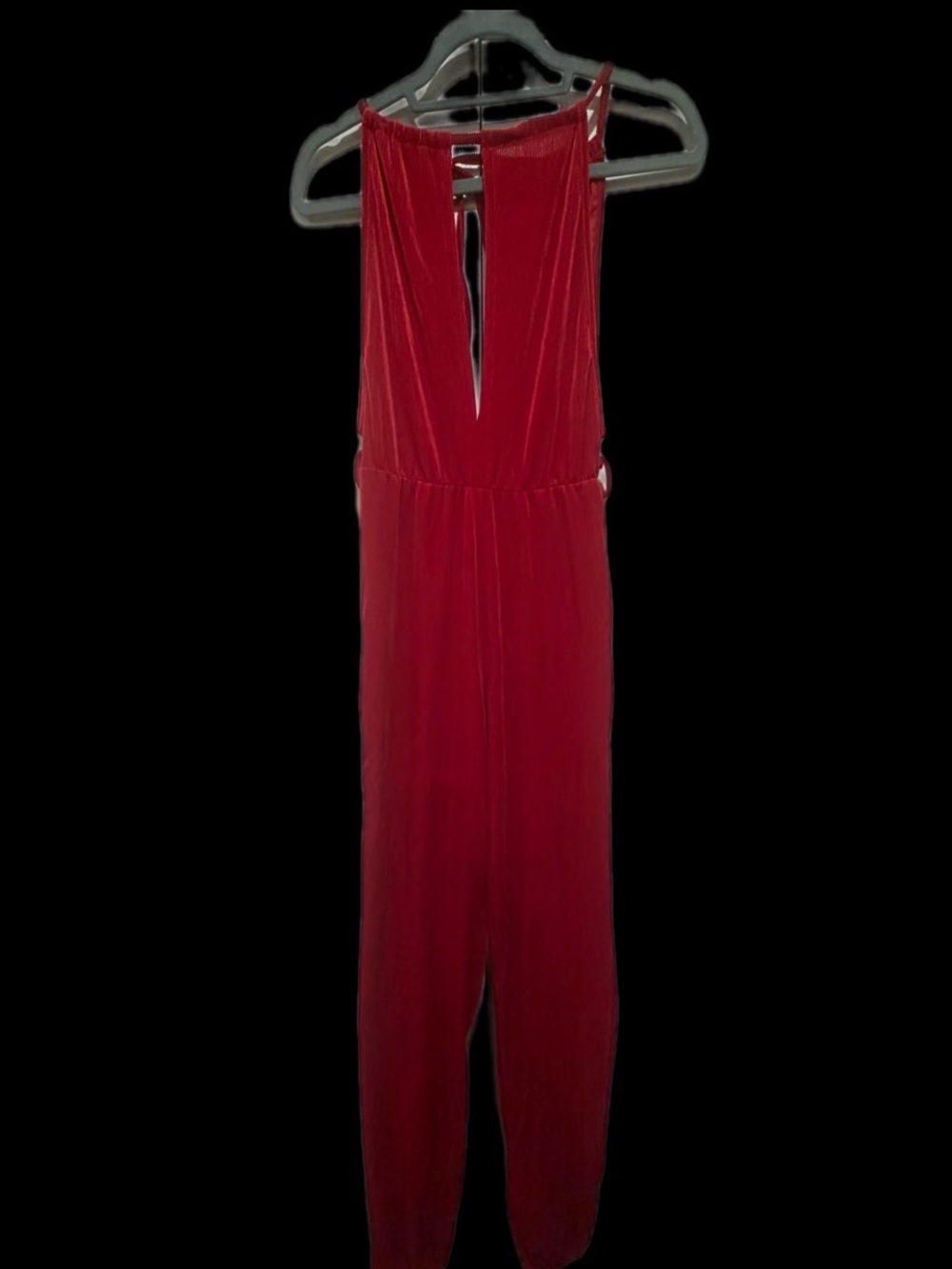 Red Velvet Textured Jumpsuit Deep V Holiday Wedding Guest Size Small